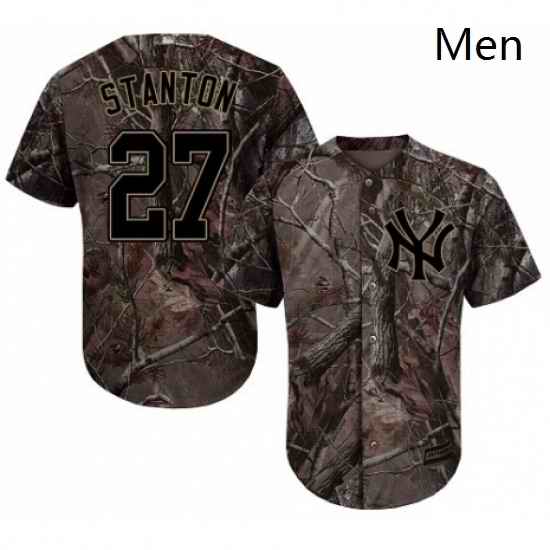 Mens Majestic New York Yankees 27 Giancarlo Stanton Authentic Camo Realtree Collection Flex Base MLB Jersey